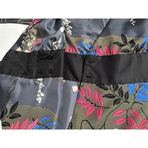 TIBI‎ Gray Silk Printed V-neck Blouse Sash Tie Closure Floral Wrap Kimono XS - Picture 4 of 6